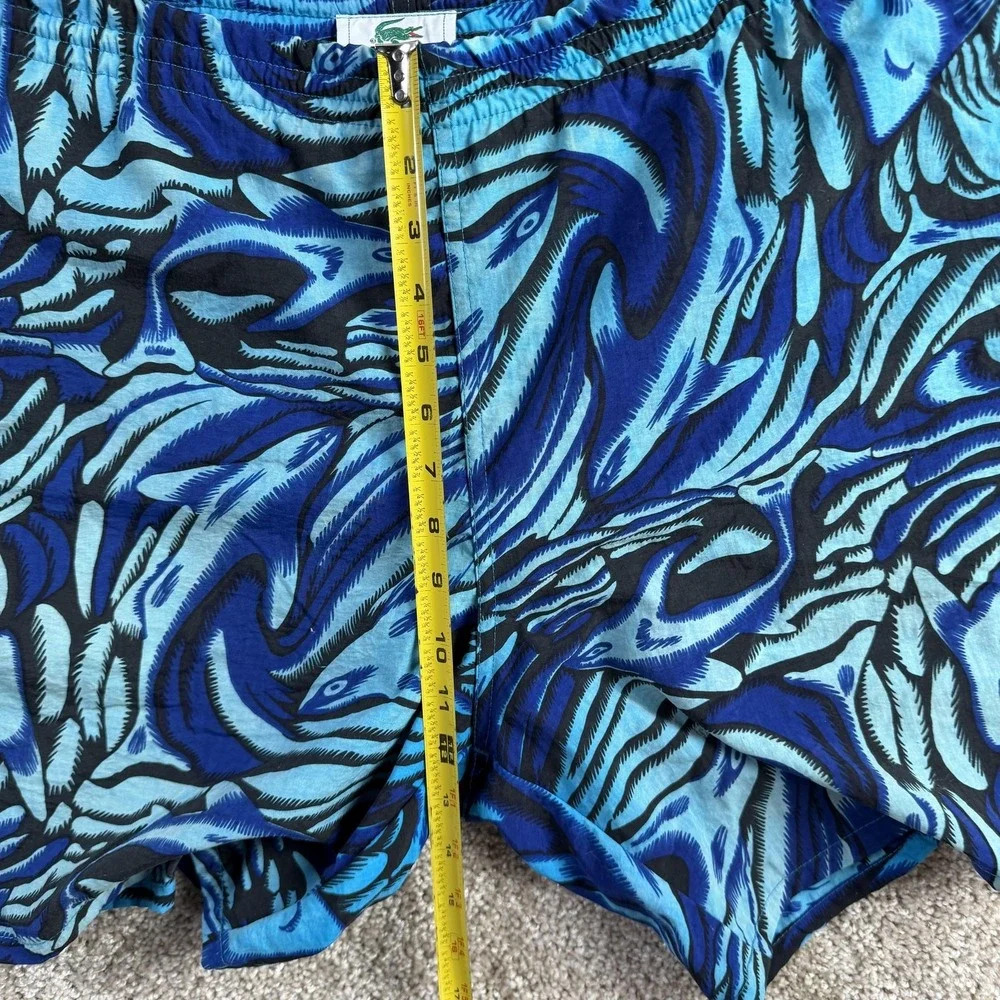 Vintage Lacoste Swim Shorts Mens Medium Blue Dolphin Print Lined Trunks Beach